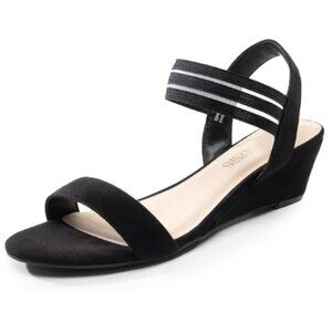 DREAM PAIRS Womens Low Wedge Sandals Slip On Ankle Strap Casual Black Size 8.5M